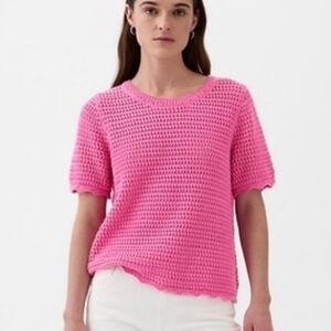 GAP New Crochet Short Sleeve Sweater - Indie Pink